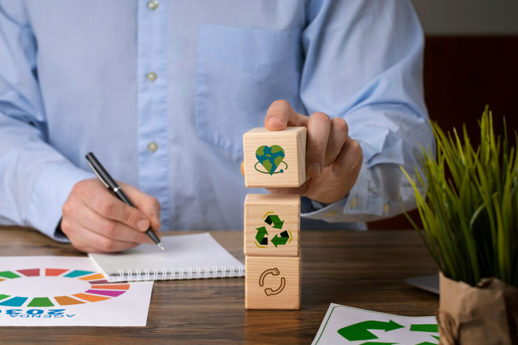 Profissional trabalhando com responsabilidade social corporativa e ESG.